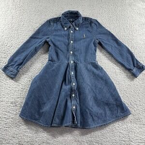 Polo Ralph Lauren Denim Shirt Dress A Line Youth Girls 6 Flowy Pockets